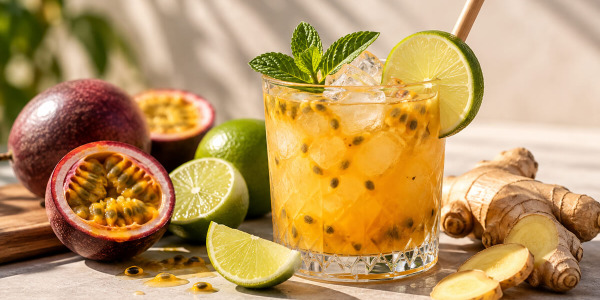 Cocktail CBD passion, citron vert et gingembre - La recette exotique sans alcool